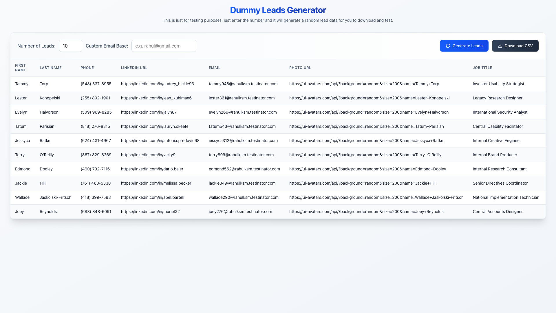 Random Lead Generator